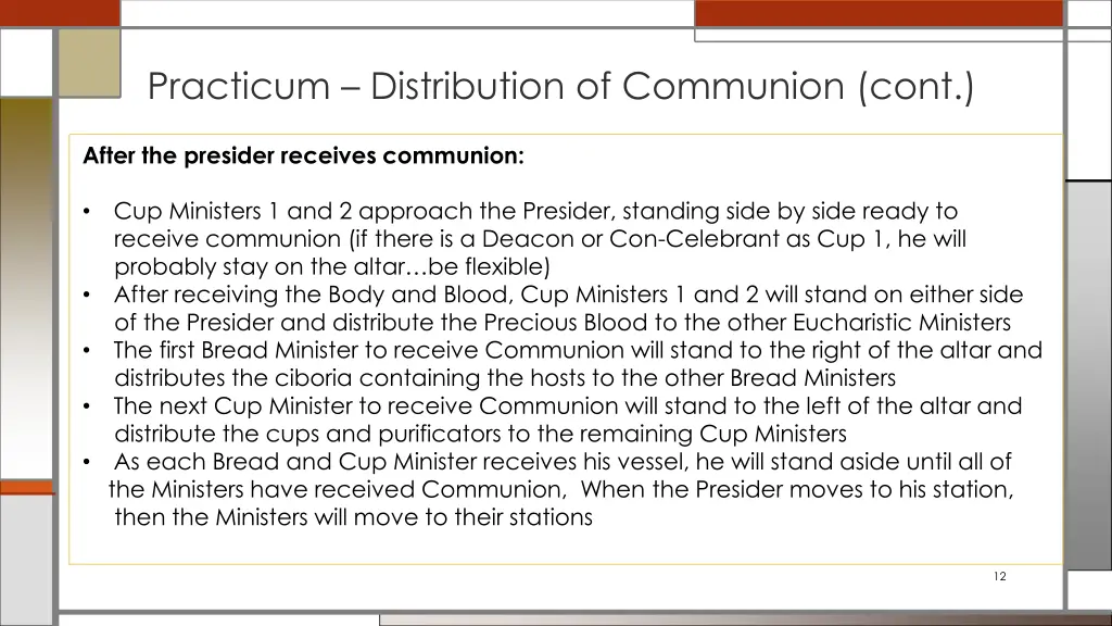 practicum distribution of communion cont