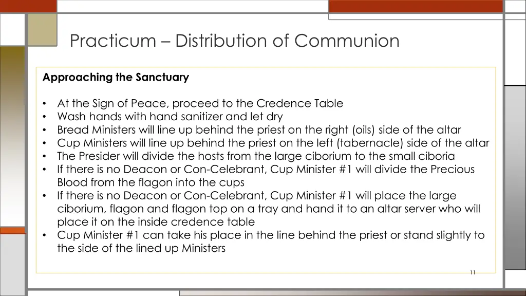 practicum distribution of communion