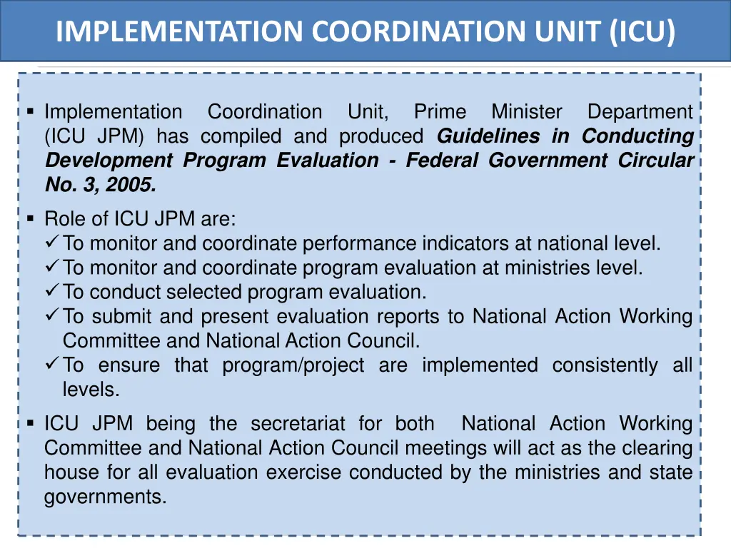 implementation coordination unit icu