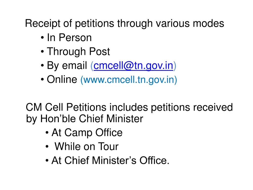 receipt of petitions through various modes