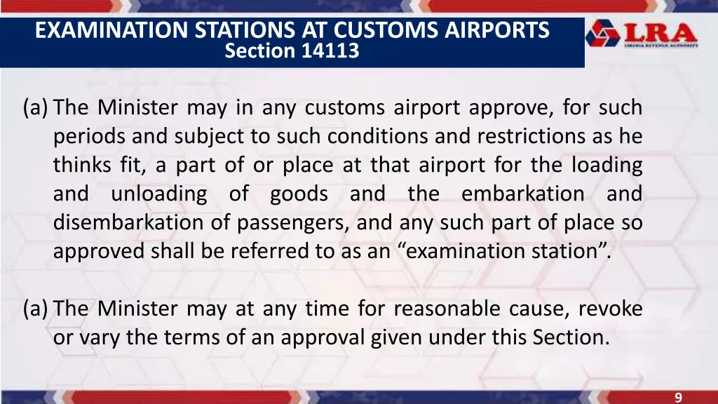 examination stations at customs airports section