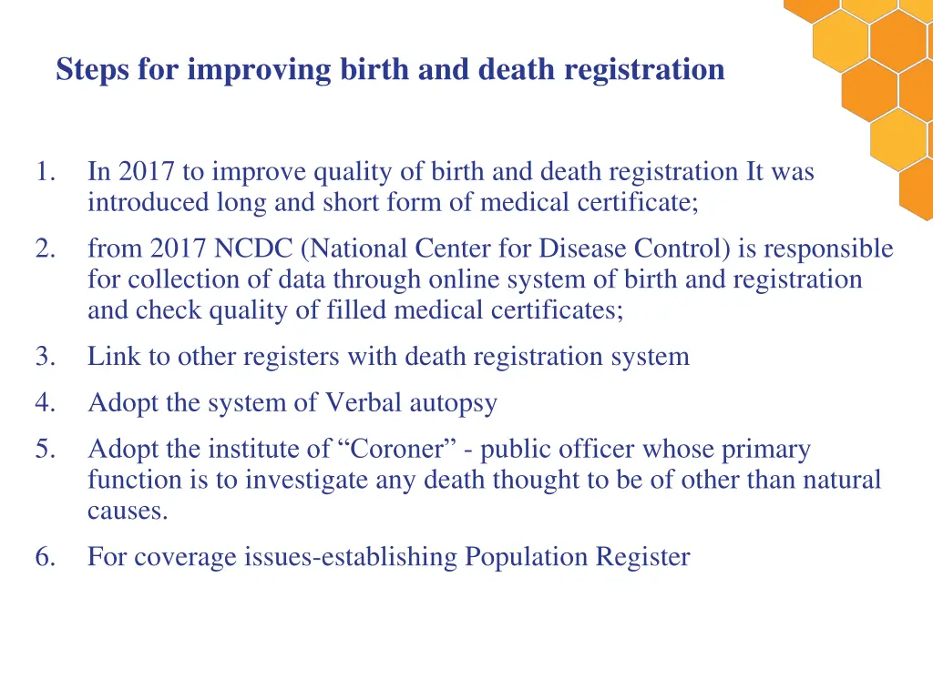 steps for improving birth and death registration