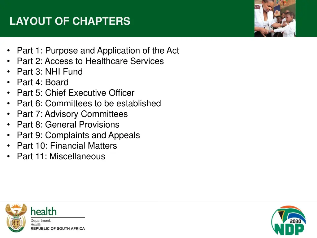 layout of chapters