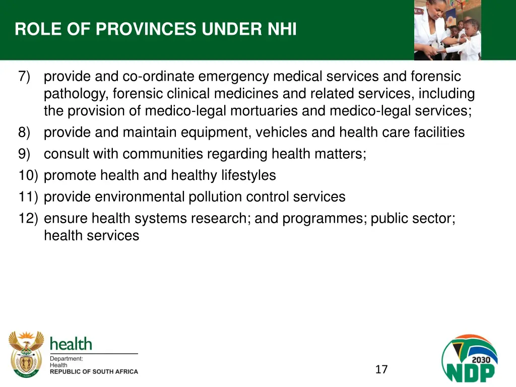 role of provinces under nhi 1