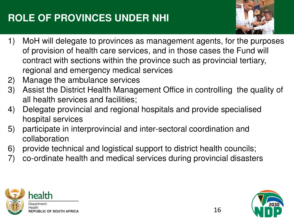 role of provinces under nhi