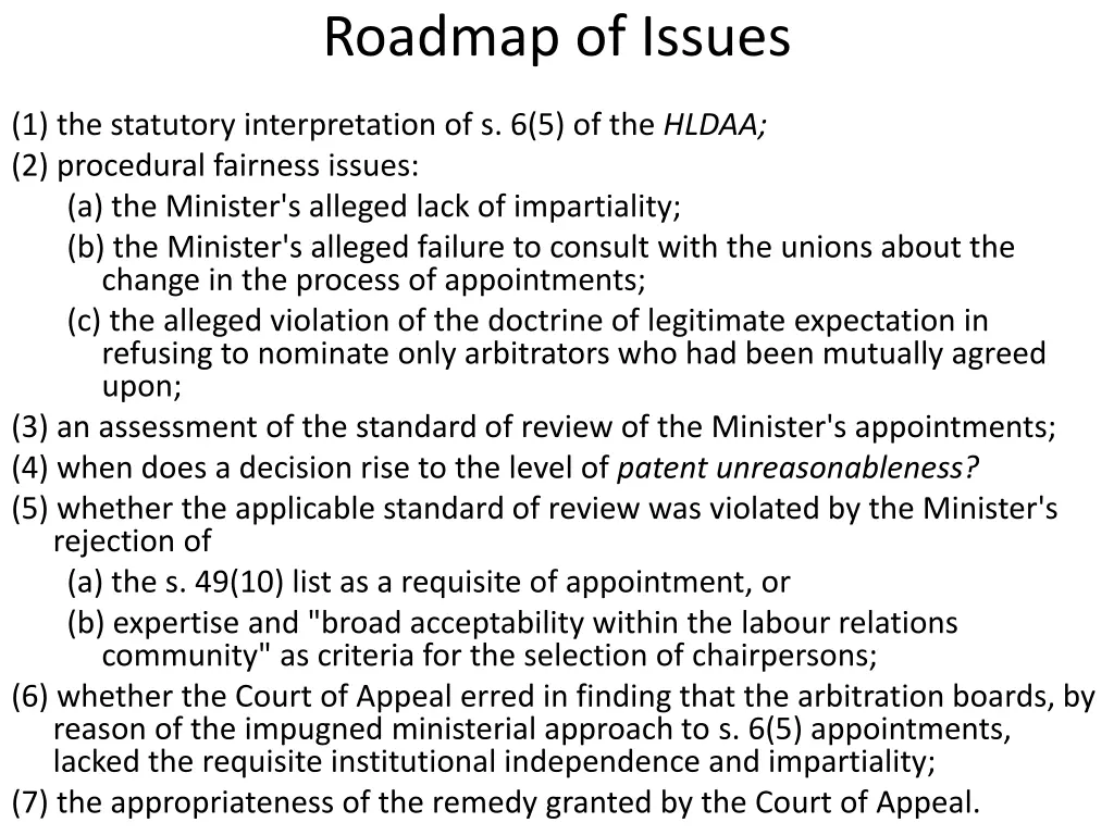 roadmap of issues