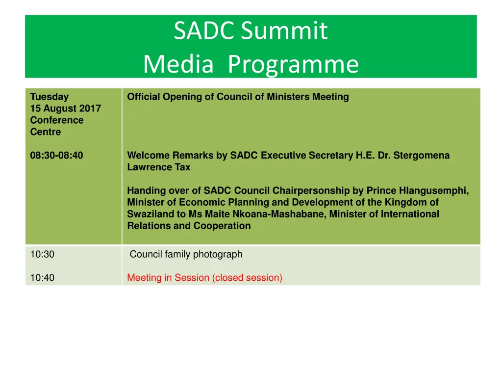 sadc summit media programme 1