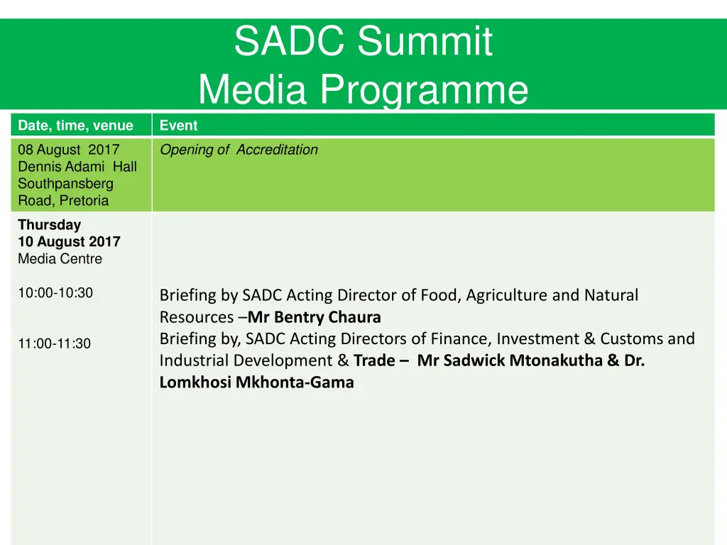 sadc summit media programme event