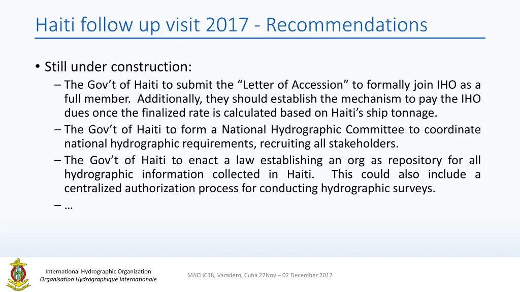 haiti follow up visit 2017 recommendations