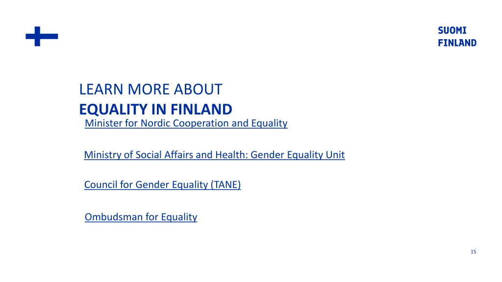 learn more about equality in finland minister