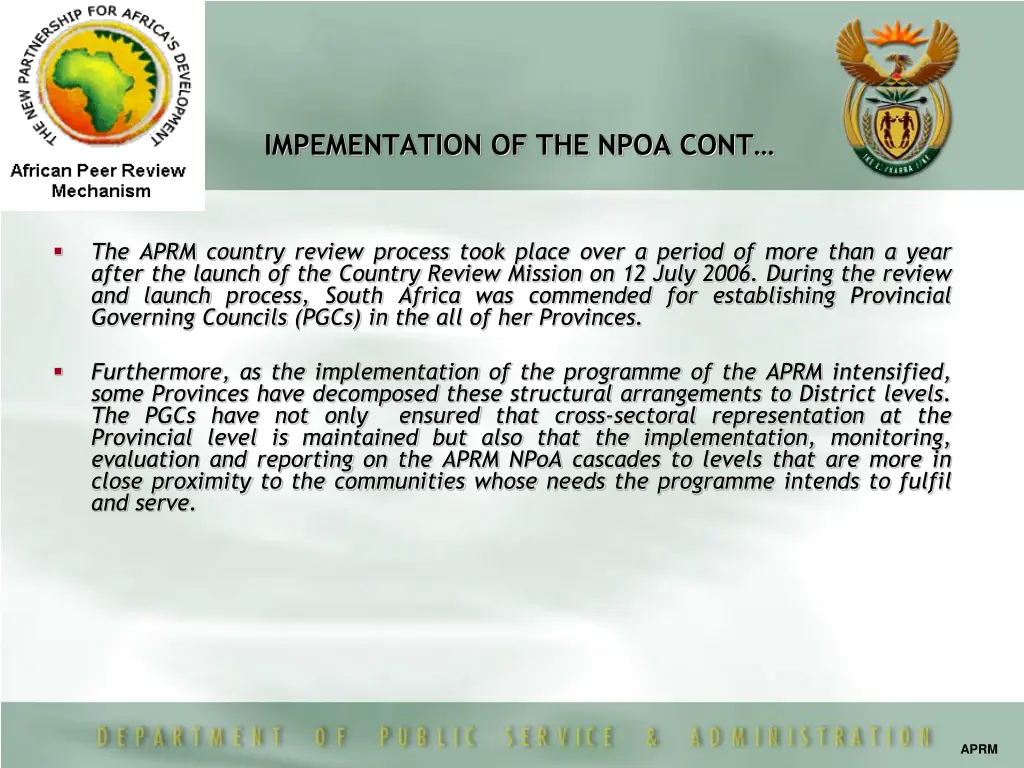 impementation of the npoa cont