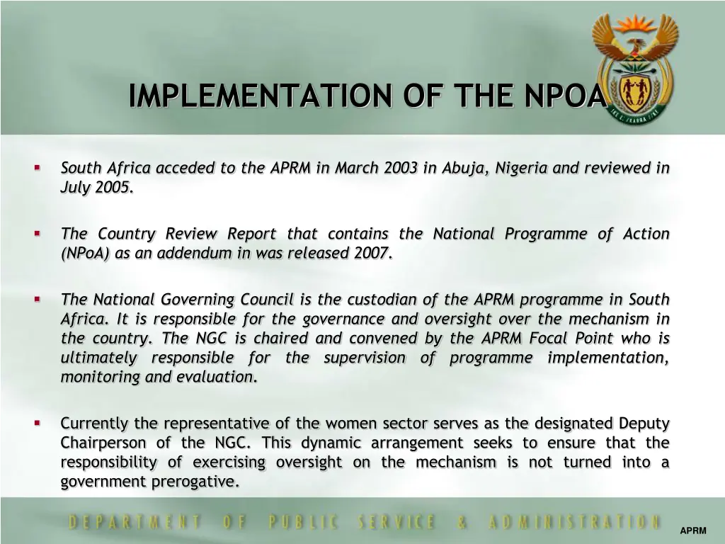 implementation of the npoa