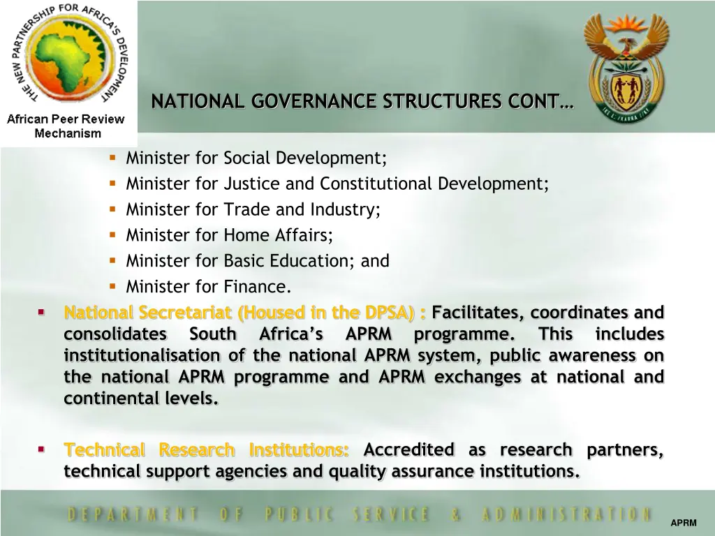 national governance structures cont