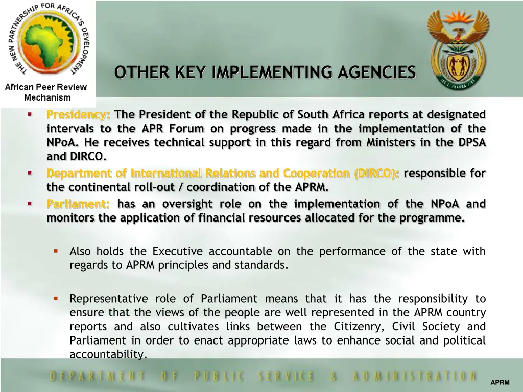 other key implementing agencies