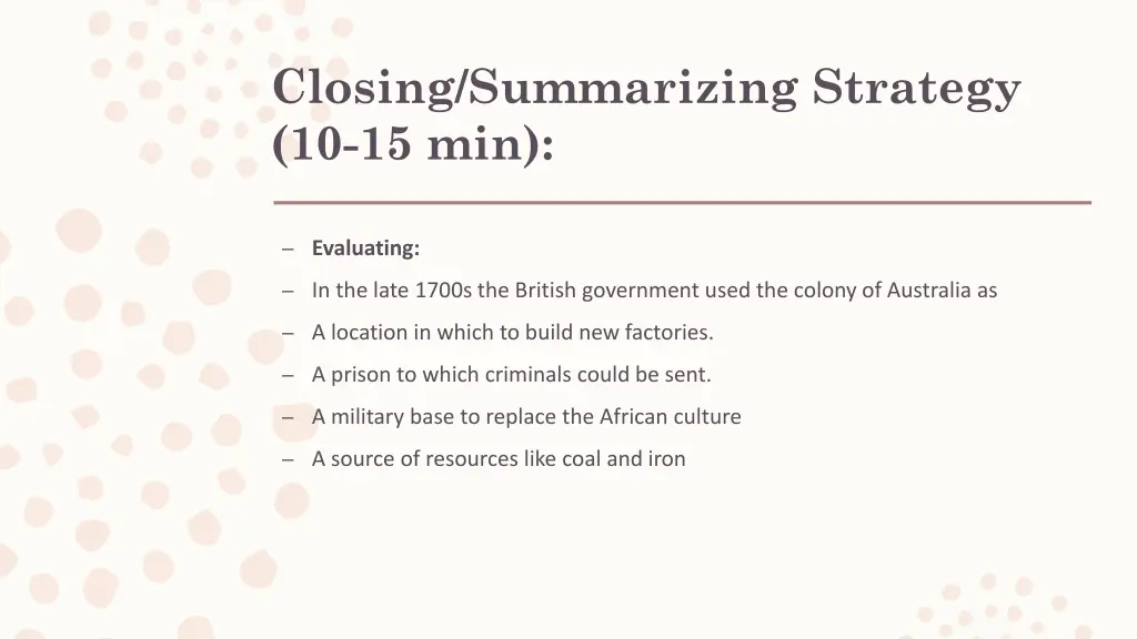 closing summarizing strategy 10 15 min 1