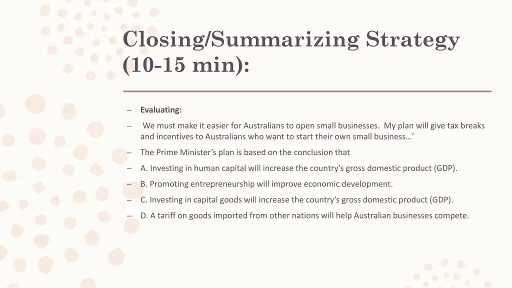 closing summarizing strategy 10 15 min 2