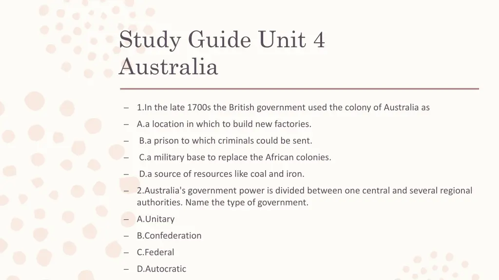 study guide unit 4 australia