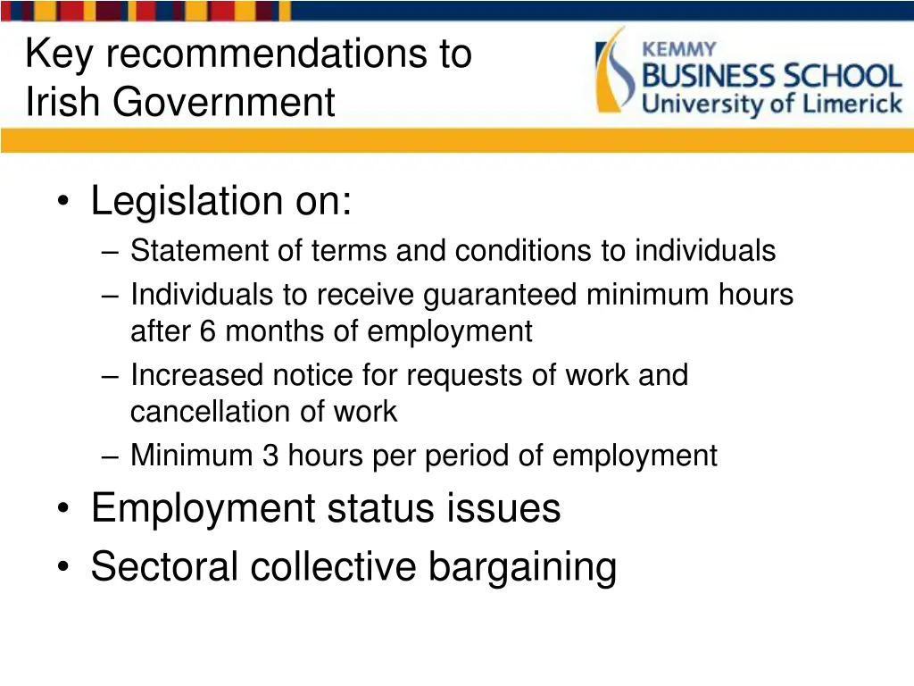 key recommendations to irish government