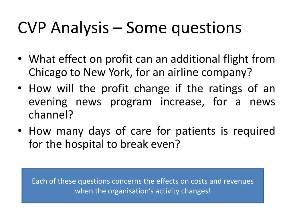 cvp analysis some questions 1