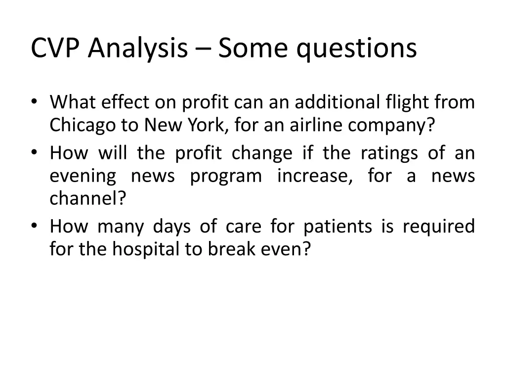 cvp analysis some questions