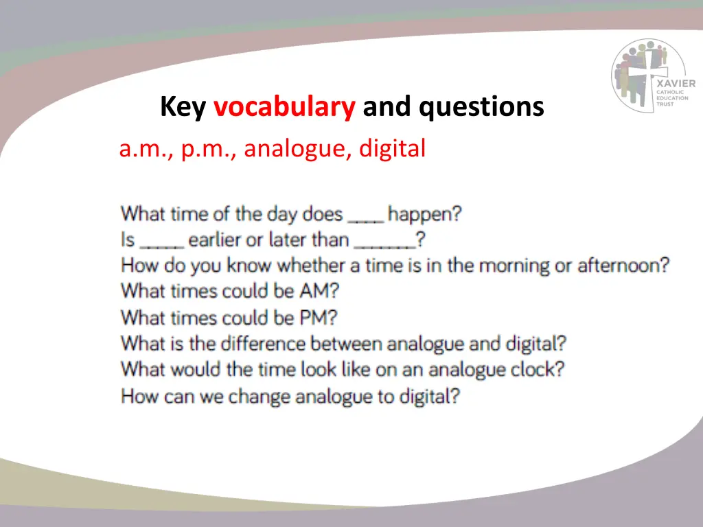 key vocabulary and questions a m p m analogue