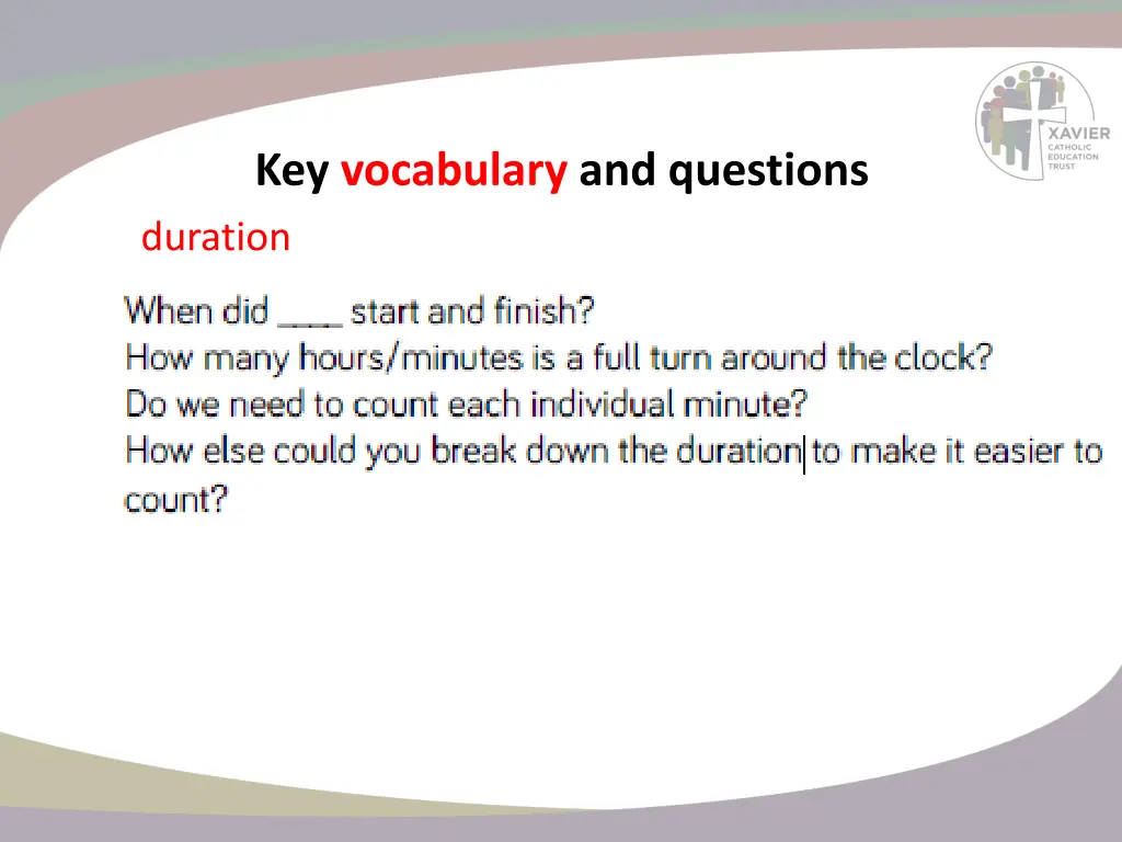 key vocabulary and questions duration