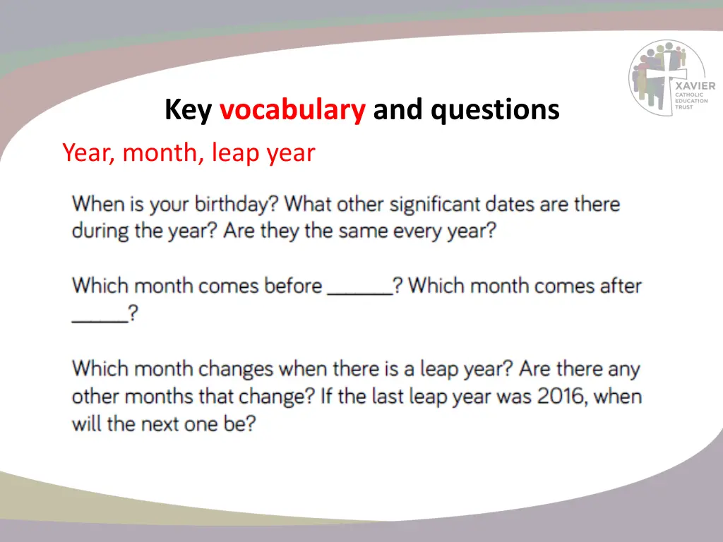 key vocabulary and questions year month leap year