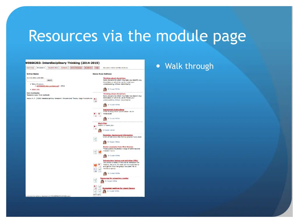 resources via the module page