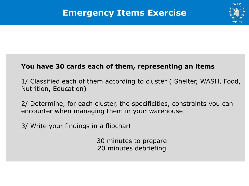 emergency items exercise