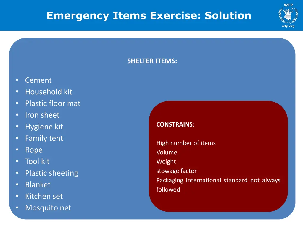 emergency items exercise solution 1