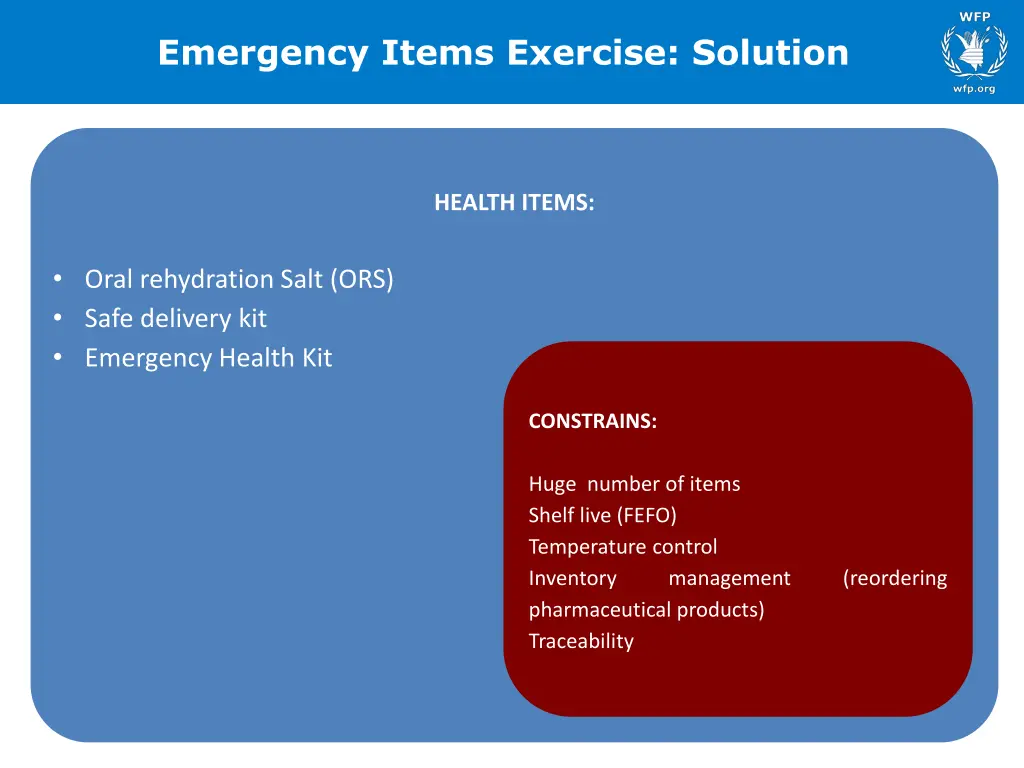 emergency items exercise solution 2