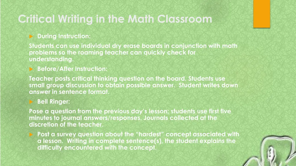 critical writing in the math classroom