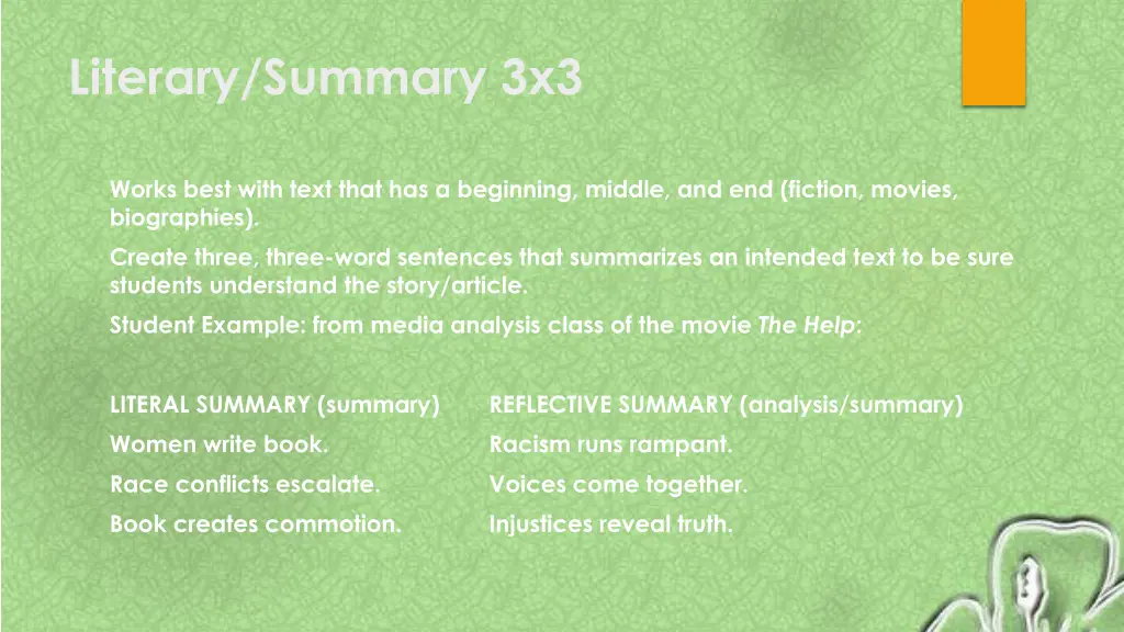 literary summary 3x3