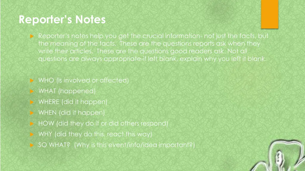 reporter s notes