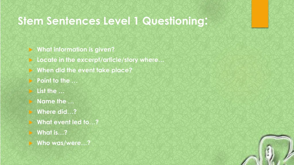 stem sentences level 1 questioning