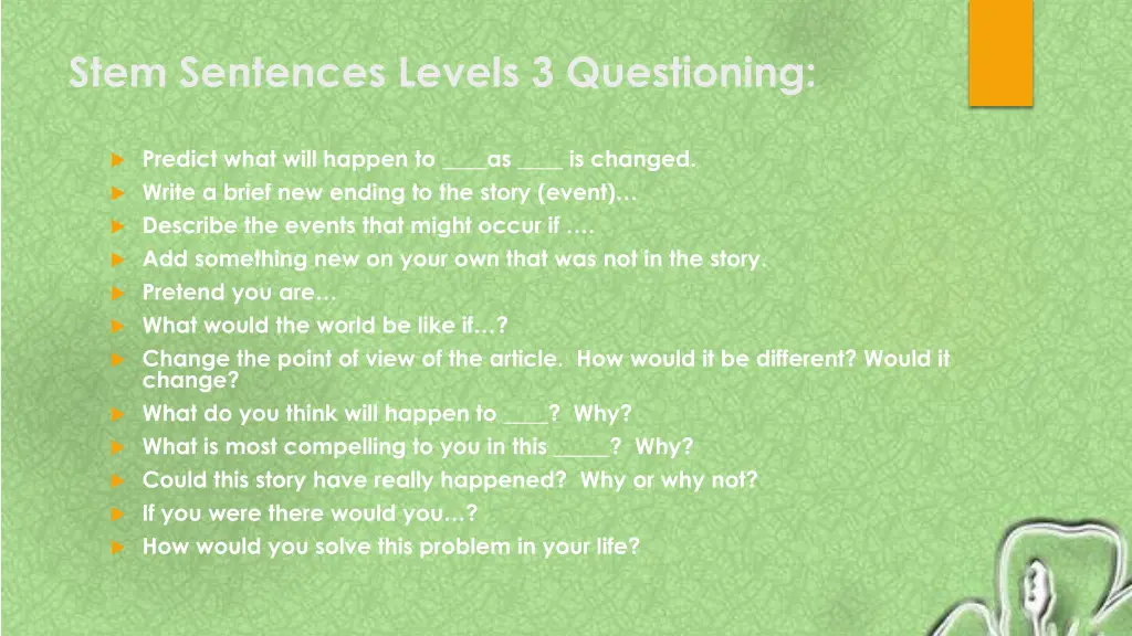 stem sentences levels 3 questioning