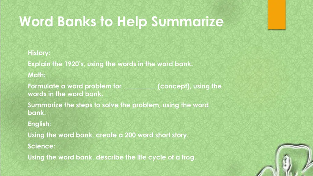 word banks to help summarize