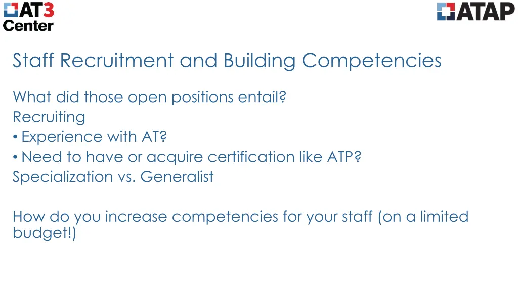 staff recruitment and building competencies