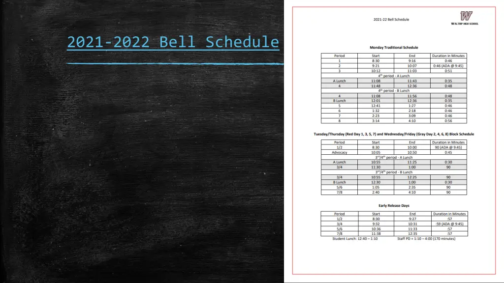 2021 2022 bell schedule