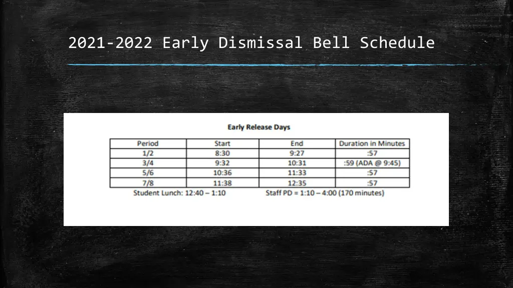 2021 2022 early dismissal bell schedule