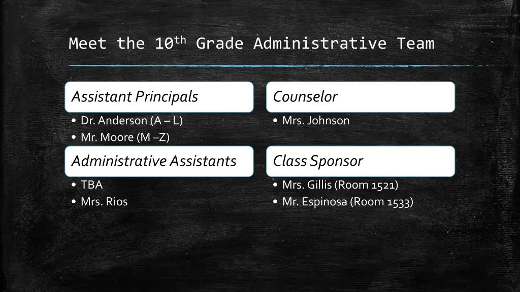 meet the 10 th grade administrative team