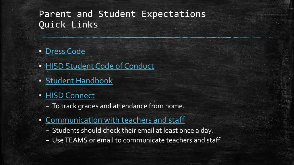 parent and student expectations quick links