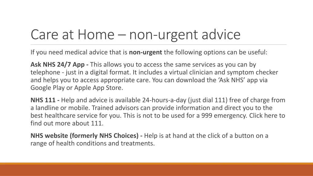 care at home non urgent advice