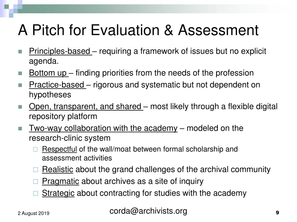 a pitch for evaluation assessment