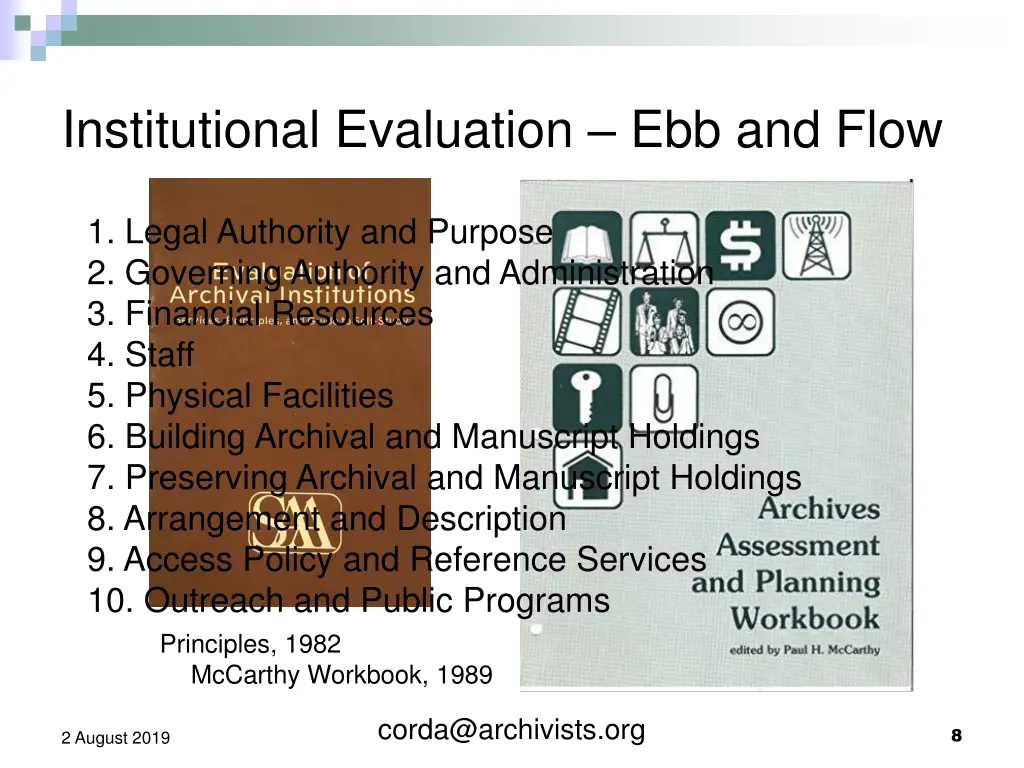 institutional evaluation ebb and flow