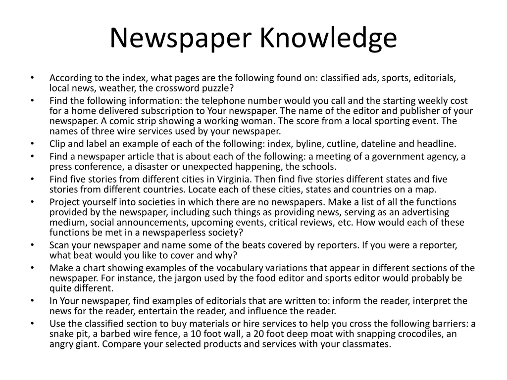 newspaper knowledge