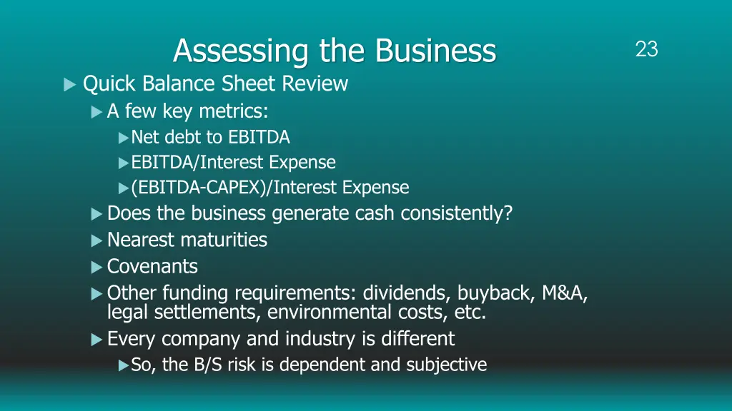 assessing the business quick balance sheet review