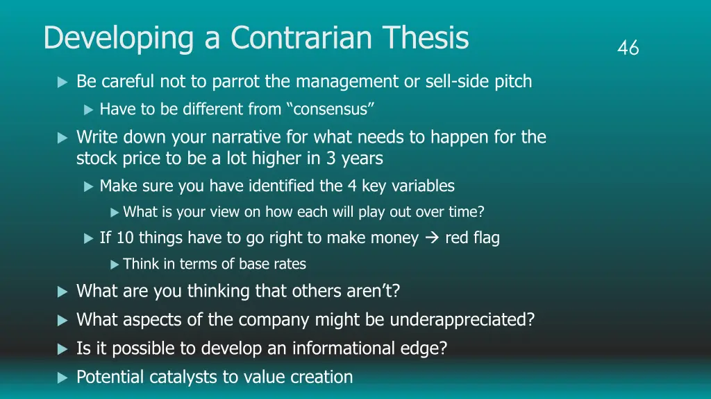 developing a contrarian thesis