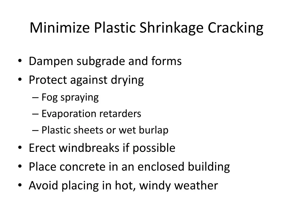 minimize plastic shrinkage cracking