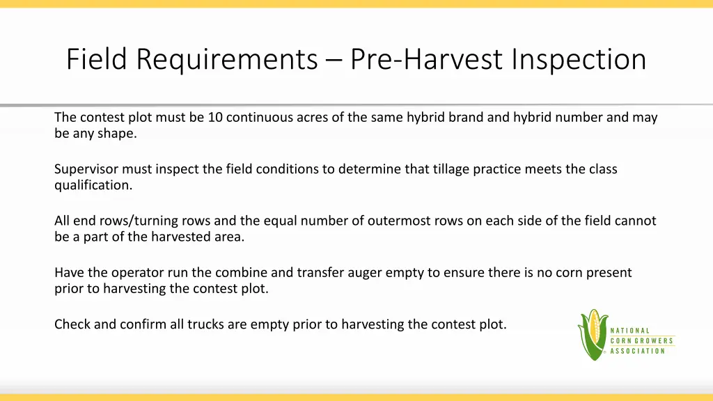 field requirements pre harvest inspection